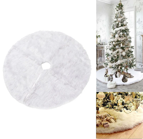 White Christmas Tree Skirt Base Faux Fur Xmas Floor Mat Ornaments Decoration  AT