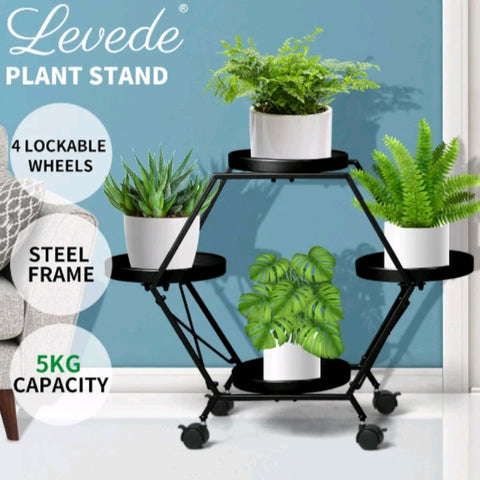 Levede Plant Stand Garden Outdoor Indoor Metal Home Decor Flower Pot Rack Wheels