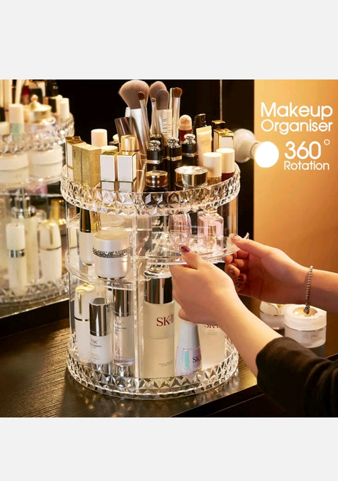 Acrylic Makeup Organiser 360° 3 Layer Rotating Clear Cosmetics Holder Storage AU
