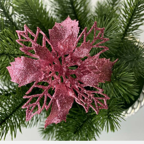10x Glitter Poinsettia Flower Christmas Wreath Tree Decorations Xmas Gift AT - Bright Tech Home