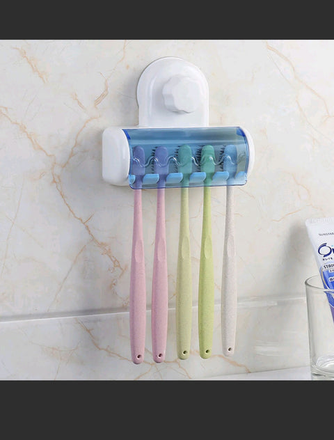 5 Racks White Toothbrush Holder Bathroom Organiser Suction Wall Mount Stand