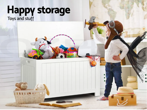 Keezi Kids Toy Box Chest Storage Blanket White Children Clothes Room Organiser