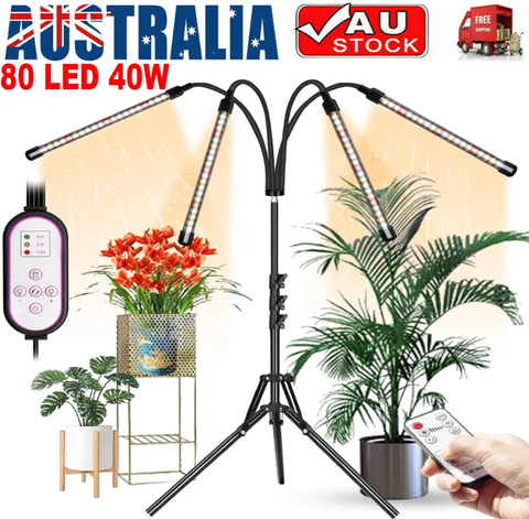 4 Heads 80 LED Full Spectrum Grow Light Growing Veg Flower 40W Plant Lamp Timer - Bright Tech Home