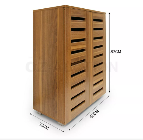 New Shoe Storage Cabinet Wooden 2 Doors 20 Pairs for Home Entryway Closet - Oak