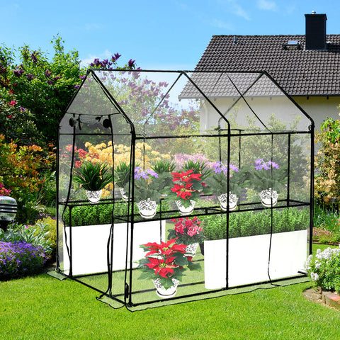 2 Tier Walk In Greenhouse Garden Shed PVC Cover Film Tunnel Green House Plant - Bright Tech Home