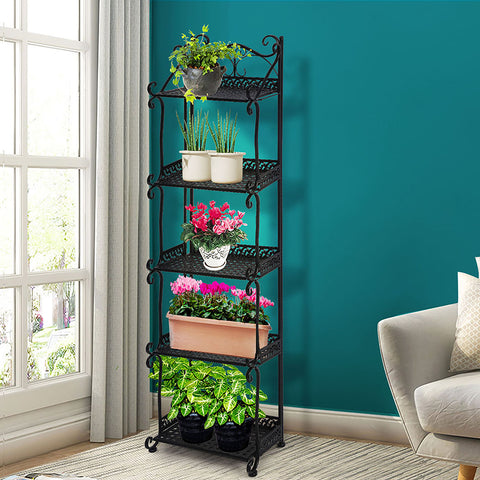 Levede Plant Stand 5 Tiers Outdoor Indoor Metal Flower Pots Rack Garden Shelf - Bright Tech Home