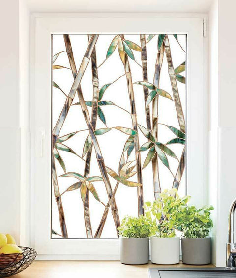 Bamboo Pattern Window Film Print Stain Cling Glass Decor Art Sticker UV Block