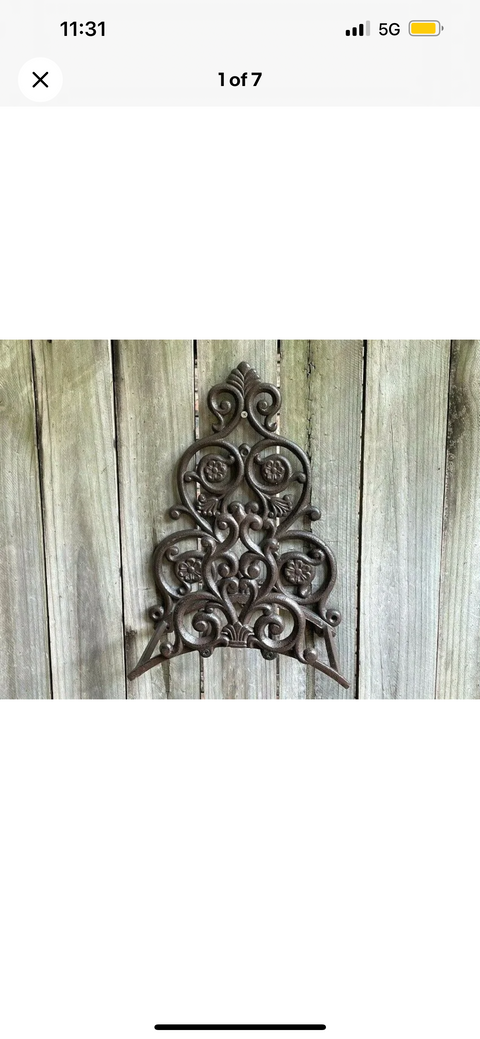 French Country Style Cast Iron Garden Hose Holder Floral Scrolls Rustic Brown