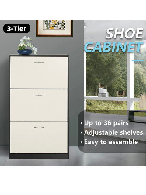 36 pairs 3 tier wooden shoe cabinet shoes storage rack organiser shelf cupboard - Bright Tech Home