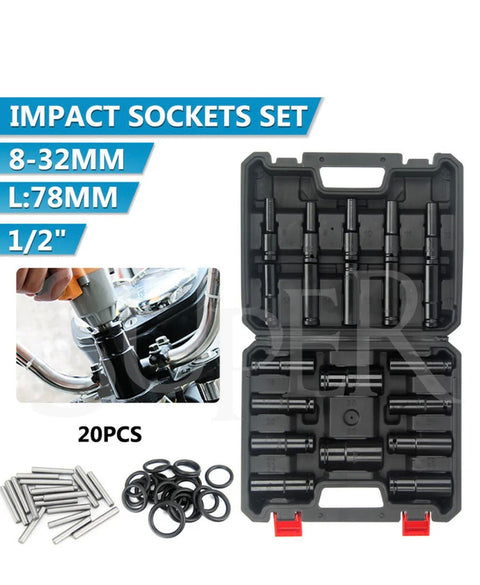 1/2" inch heavy duty deep impact socket tool set 8-32mm metric garage 20pcs - Bright Tech Home