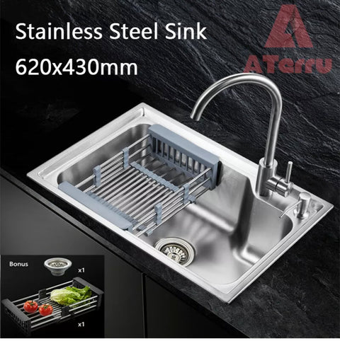 Stainless Steel Kitchen Sink Laundry Sinks Top Undermount Single Bowl 620x430mm