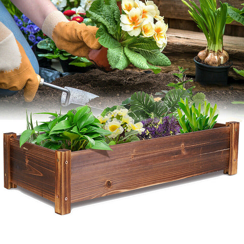 Solid Wood Raised Bed 65cm Outdoor Patio Backyard Garden Flower Herbs Plant Box