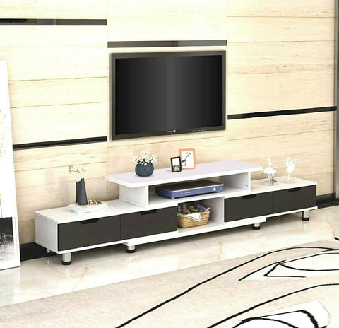 160-230cm Large Adjustable TV Stand Entertainment Unit Cabinet Glass Top Cover - Bright Tech Home