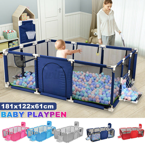 190CM 12 Panels Baby Playpen Play Mat Interactive Safety Gate Slide Fence Game - Bright Tech Home