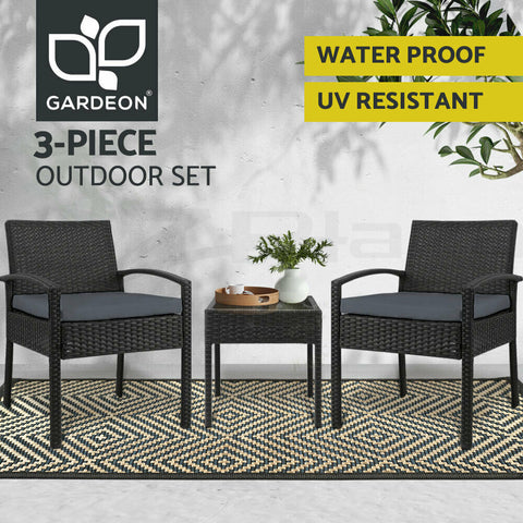 Gardeon Patio Furniture 3 Piece Wicker Outdoor Lounge Setting Rattan Set Cushion - Bright Tech Home
