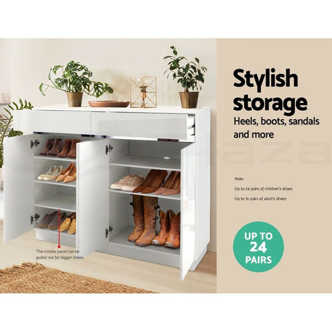 Artiss 120cm Shoe Cabinet Shoes Storage Rack High Gloss Cupboard White Drawers - Bright Tech Home