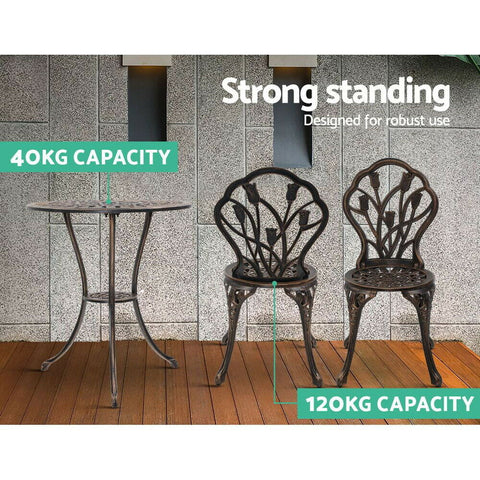 Gardeon 3 Piece Outdoor Setting Chairs Table Bistro Set Patio Cast Aluminum - Bright Tech Home