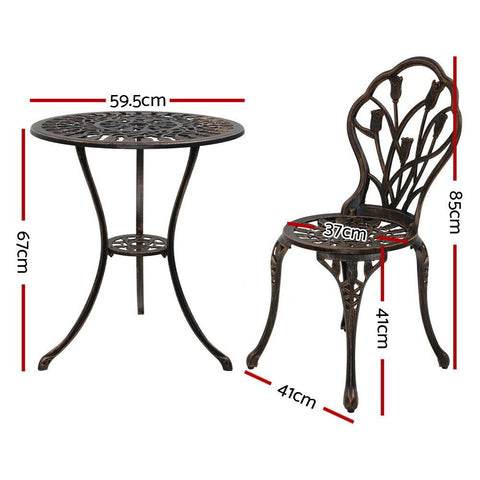 Gardeon 3 Piece Outdoor Setting Chairs Table Bistro Set Patio Cast Aluminum - Bright Tech Home