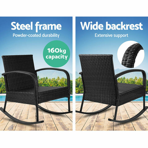 Gardeon Wicker Rocking Chairs Table Set Outdoor Setting Recliner Patio Furniture - Bright Tech Home