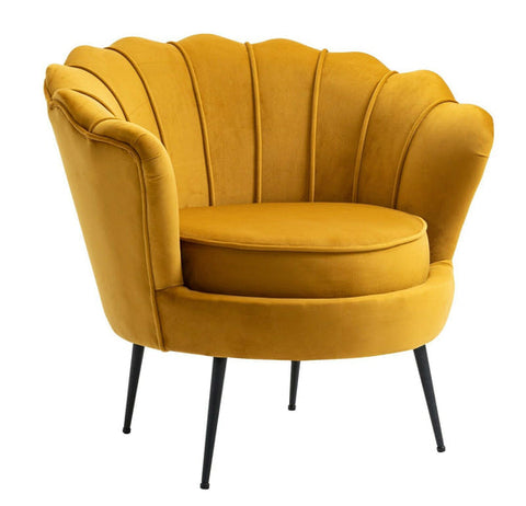 Large Shell Armchair Lounge Chair Accent Retro Armchairs Velvet Mustard Yellow