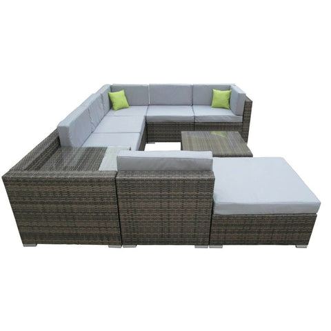 Milano 9 Piece Wicker Rattan Sofa Set Oatmeal Grey Outdoor Lounge Furniture