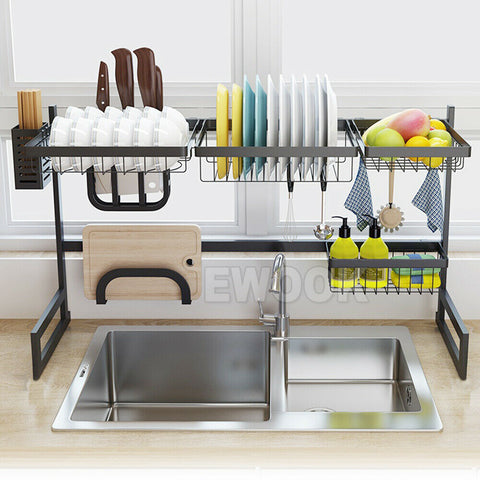 85cm Over Sink Dish Drying Rack Drainer Stainless Steel Kitchen Cutlery Holder