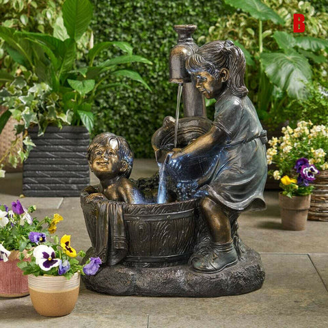 Indoor/Outdoor Cute Boy ＆ Girl Statue Resin Garden Sculpture Yard Art Decoration - Bright Tech Home