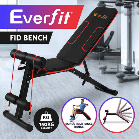 EVERFIT SIT UP BENCH PRESS WEIGHT FID AB ABDOMINAL TRAINING FLAT INCLINE GYM - Bright Tech Home