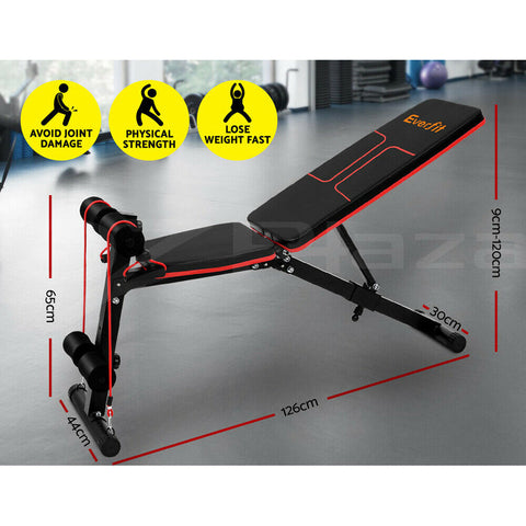 EVERFIT SIT UP BENCH PRESS WEIGHT FID AB ABDOMINAL TRAINING FLAT INCLINE GYM - Bright Tech Home