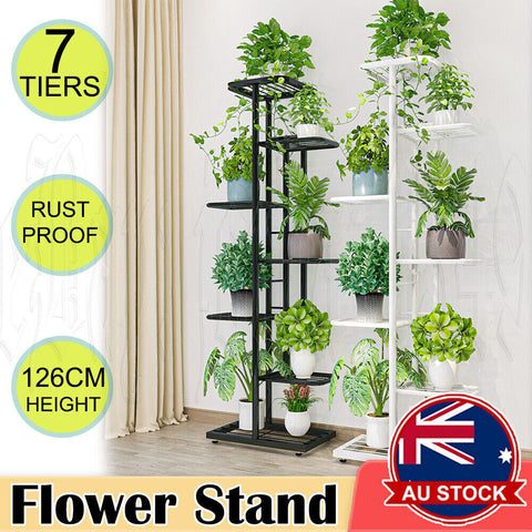 7 Tier Metal Plant Stand Flower Garden Display Flower Holder Rack Shelf Outdoor