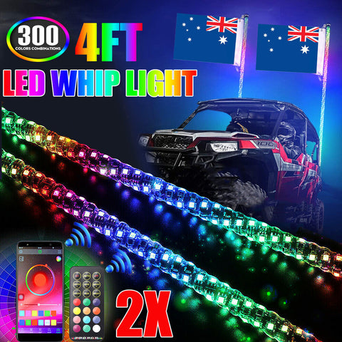2X4ft RGB LED Spiral Whip Light bluetooth & Remote ATV UTV RZR Chasing Antenna - Bright Tech Home