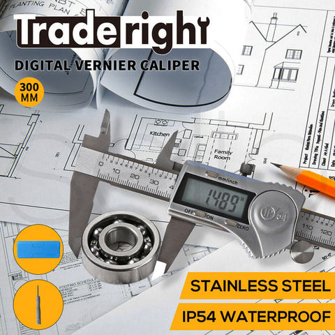 Traderight Vernier Caliper Digital Stainless Steel Industrial LCD IP54 300MM