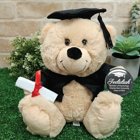 Graduation Bear with Personalised Badge- Personalised bCustom Gift - Bright Tech Home