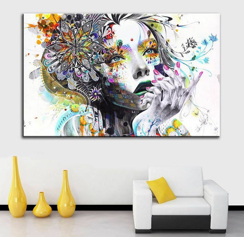 Modern Wall Art Girl With Flowers Painting Canvas Print wall art home decor