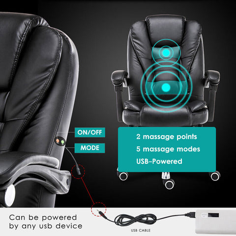 Executive Massage Office Chair Premium PU Leather Recliner Computer Gaming Seat