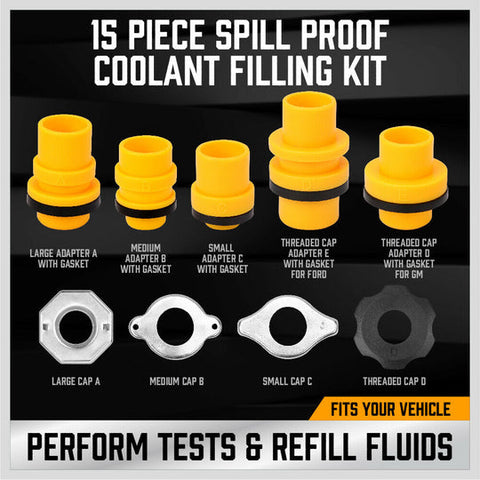 15-PIECE CAR RADIATOR COOLANT REFILL FUNNEL KIT SPILL PROOF COOLING SYSTEM TOOL - Bright Tech Home