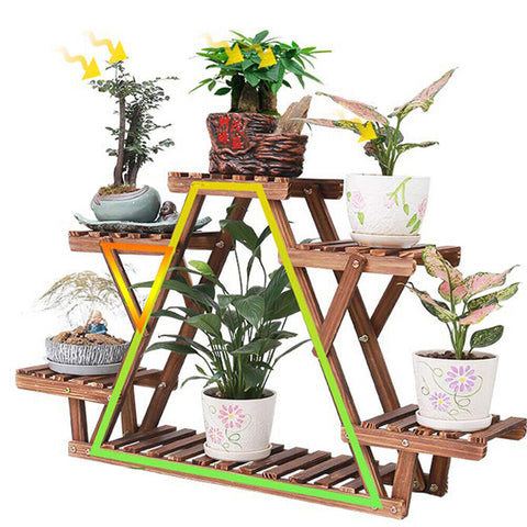 Heavy Duty Pine  Wood Plant Stand Triangle In-Outdoor Flower Succulent Pots Shelf