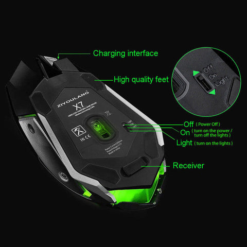 2.4GHz Wireless Rechargeable USB Optical Ergonomic LED Light Gaming Mouse - Bright Tech Home