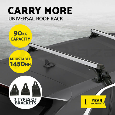 Universal Car Roof Rack Cross Bars Aluminium Silver Adjustable 145cm Brackets - Bright Tech Home
