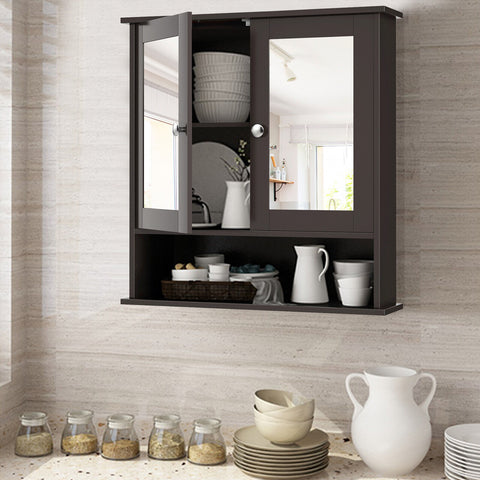 Giantex Modern Wall Cabinet Wooden Bathroom Cupboard Shelf Storage Organizer