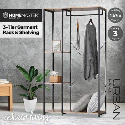 Home Master® Garment Rack & Shelving 3 Tier Sleek Stylish Modern Design 1.67m - Bright Tech Home