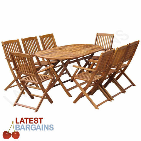 9 Piece Outdoor Dining Setting Wooden Patio Furniture Folding Table & Chairs Set
