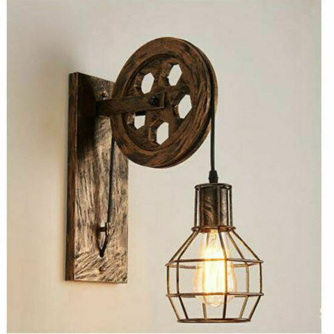 Industrial Retro Loft Wall Lamp Single Head Lifting Pulley Wall Light Fixtures - Bright Tech Home