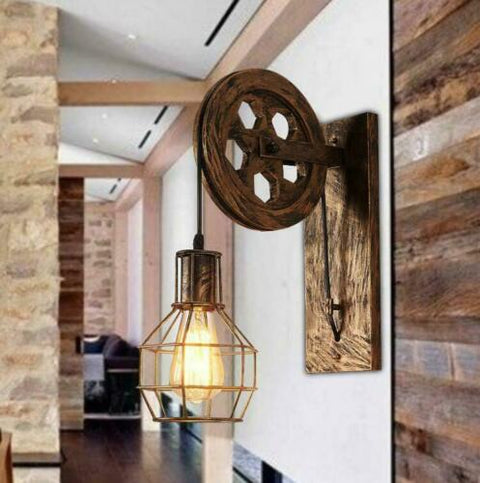 Industrial Retro Loft Wall Lamp Single Head Lifting Pulley Wall Light Fixtures - Bright Tech Home