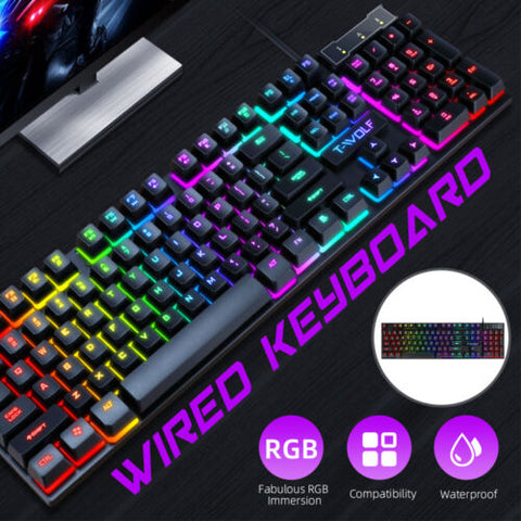 T6 Gaming Keyboard and Mouse Set for PC Laptop Rainbow Backlight Usb Ergonomic