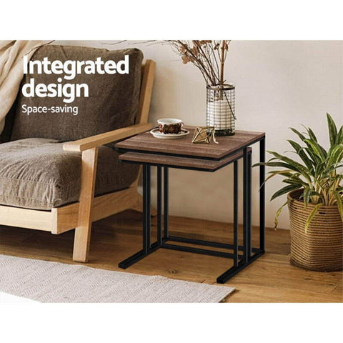 Artiss Coffee Table Nesting Side Sofa Tables Wooden Rustic Vintage Metal Frame
