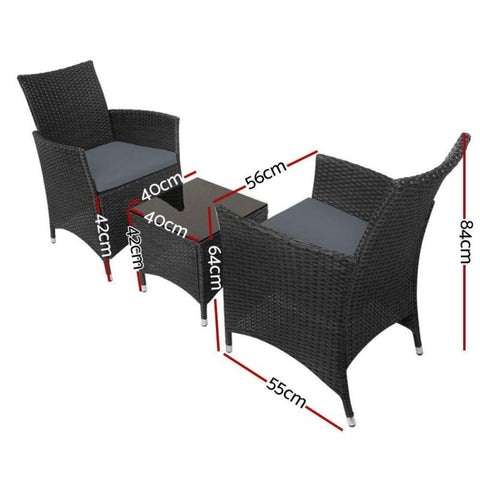 Gardeon Patio Furniture 3 Piece Outdoor Setting Bistro Set Chair Table Wicker