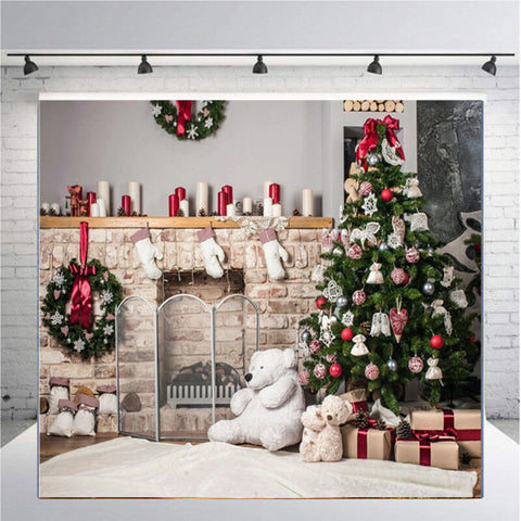 7x5ft Christmas Xmas Trees Fireplace Backdrop Photo Studio Background Kids Props