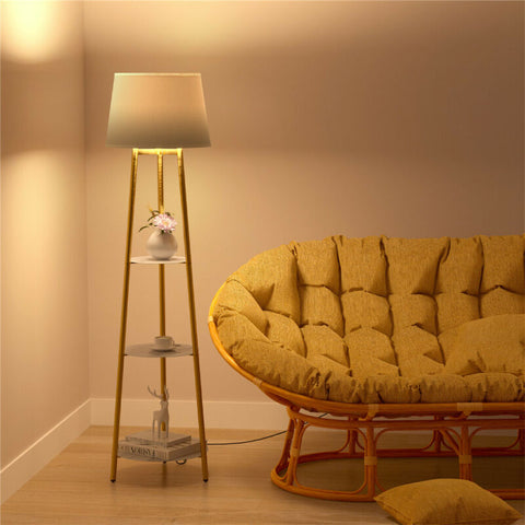 Floor Lamp Storage Shelves 3Tier Plexiglass Standing LED Light Living Room Offic