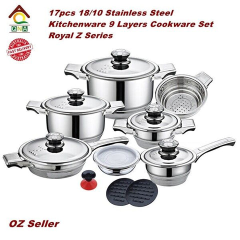 17pcs Kitchenware 9 Layers Cookware Set 18/10 Stainless Steel Royal Z Series - Bright Tech Home